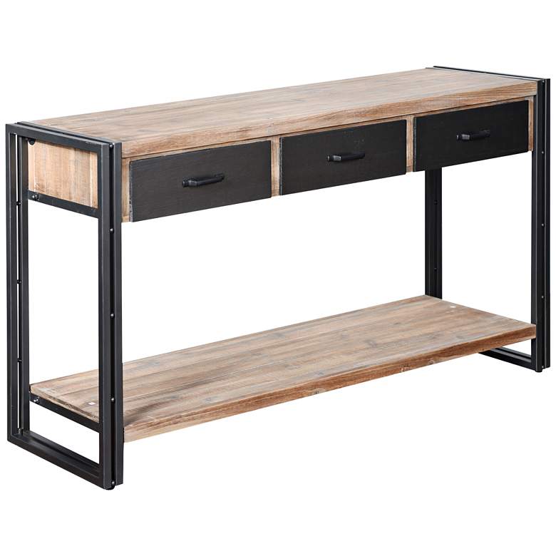Image 1 Calvin 55" Wide Gray and Natural 3-Drawer Console Table