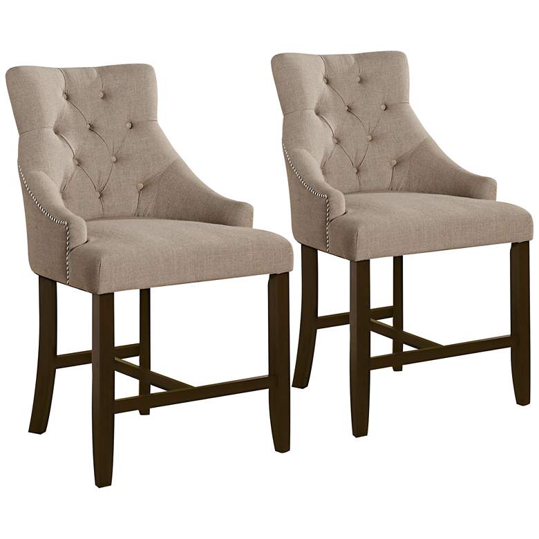 Image 1 Calvin Beige Tufted 25 inch Counter Armchair Set of 2