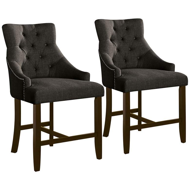 Image 1 Calvin Charcoal Fabric Tufted 25 inch Counter Armchair Set of 2