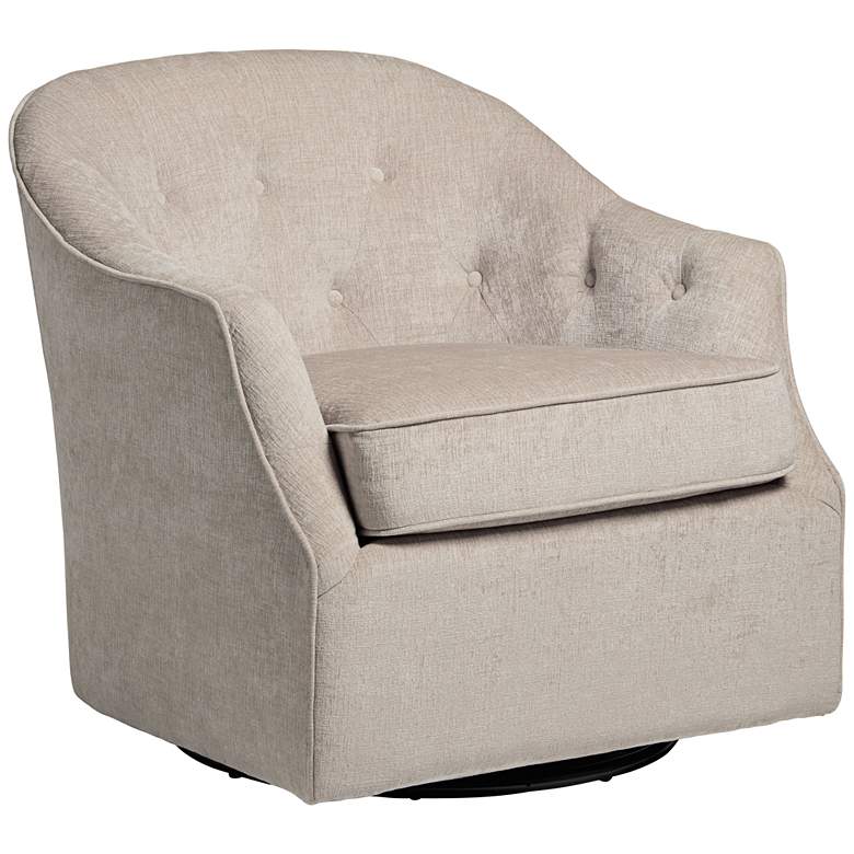 Image 1 Calvin Taupe Tufted Upholstered Swivel Armchair