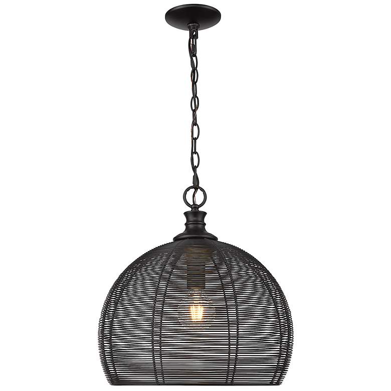 Image 6 Calypso 15 3/4" Wide Matte Black 1-Light Pendant With Wire Shade more views