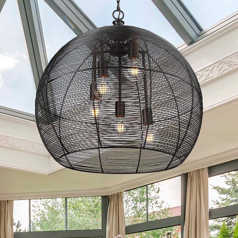 Image 1 Calypso 25" Wide Matte Black 5-Light Pendant