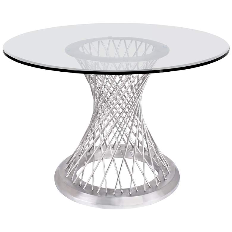 Image 1 Calypso 48 in. Dining Table in Brushed Stainless Steel, Tempered Glass Top