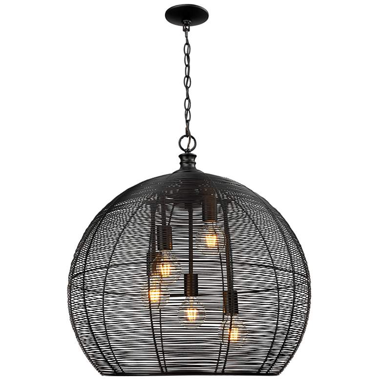 Image 2 Calypso 5 Light Pendant in Matte Black with Matte Black Shade