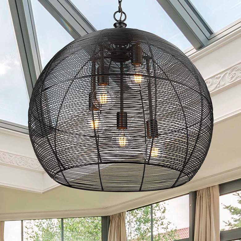 Image 1 Calypso 5 Light Pendant in Matte Black with Matte Black Shade