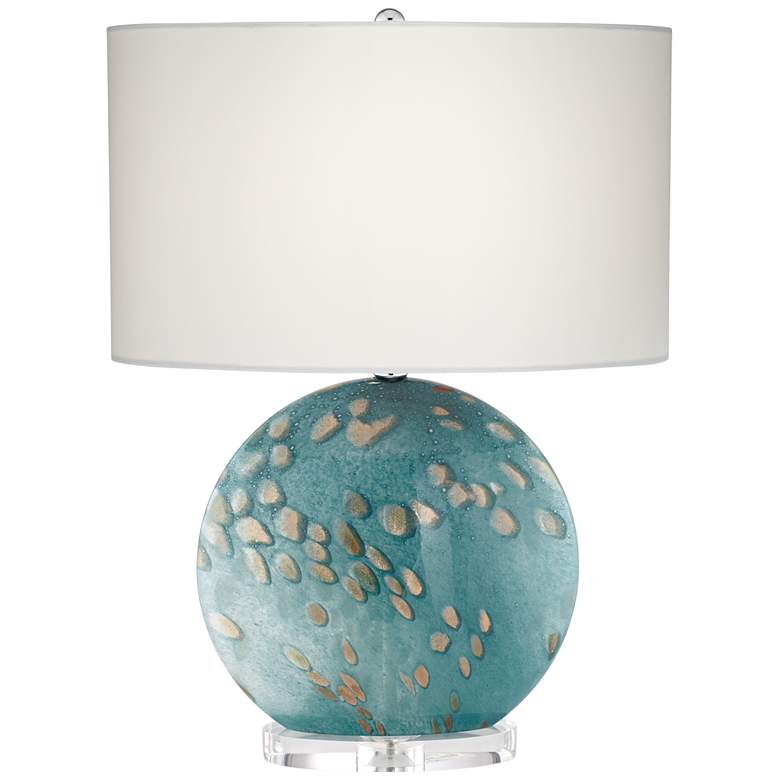 Calypso Blue Sea Round Art Glass Table Lamp
