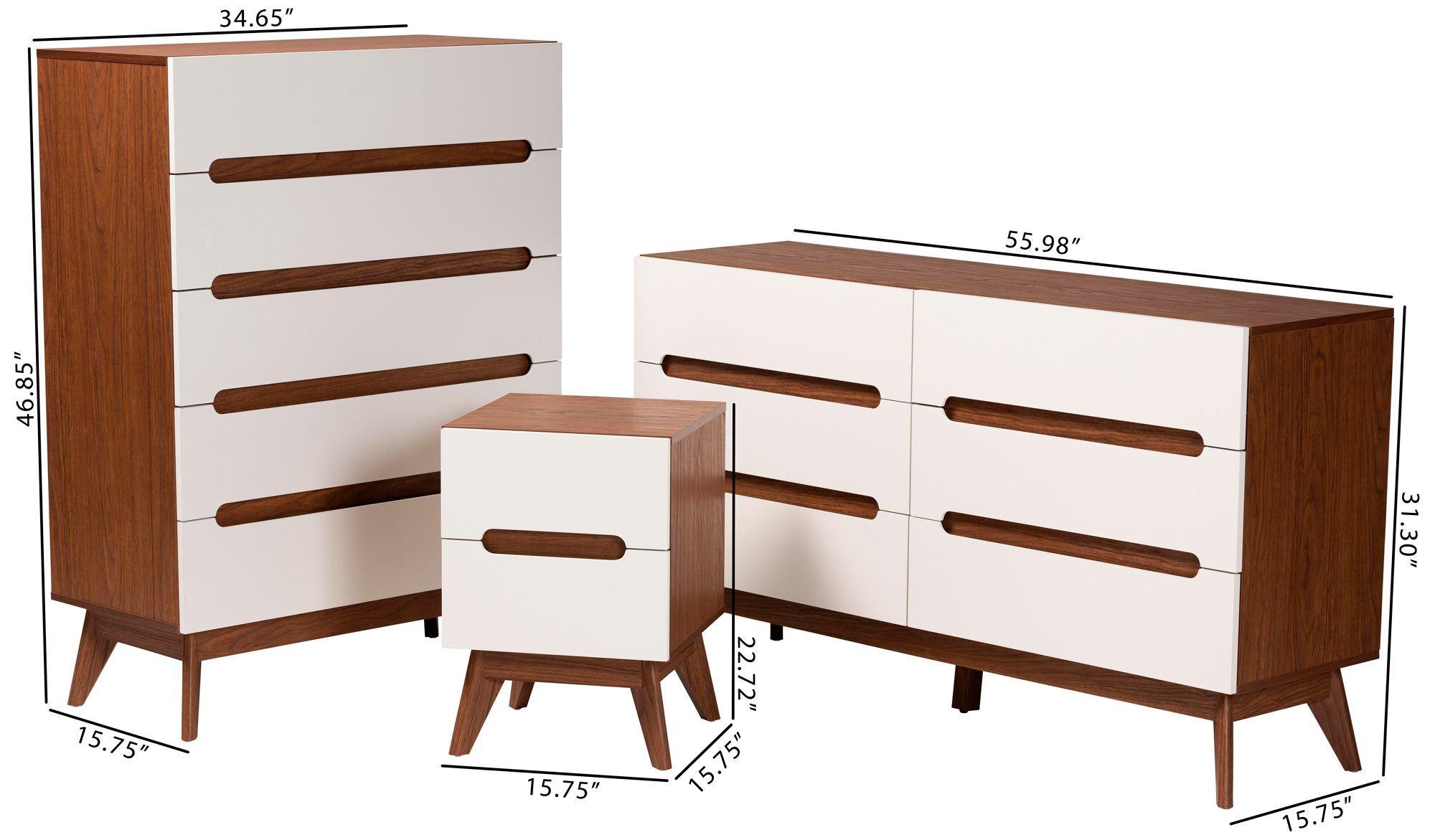 Calypso Walnut Brown and White Wood 3-Piece Storage Set