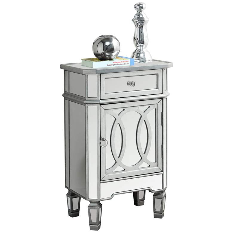Image 1 Calysta 18 1/4 inch Wide Silver and Mirrored 1-Door Accent Table