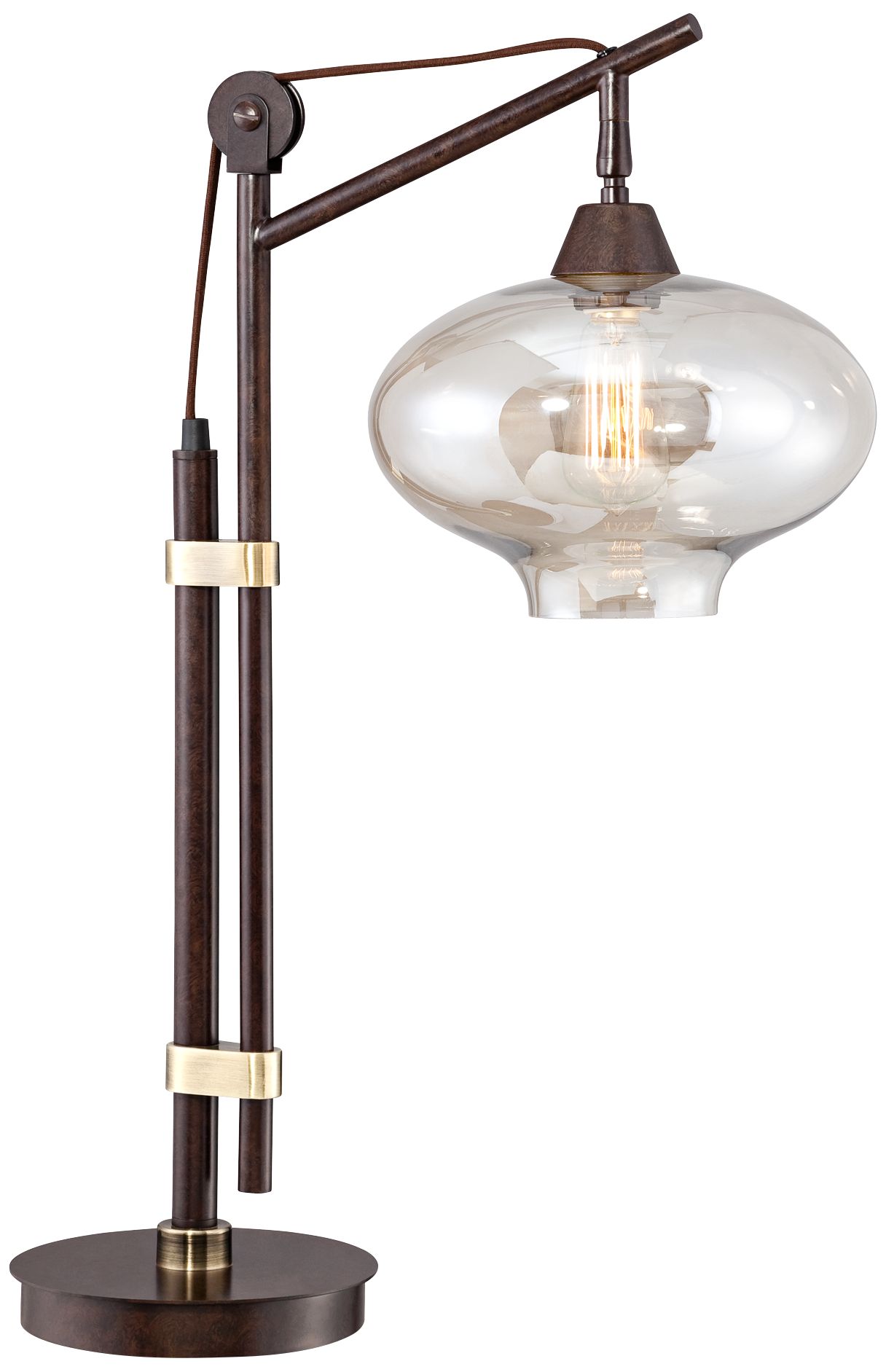 Calyx Cognac Glass Industrial Bronze Desk Lamp 5Y582 Lamps Plus