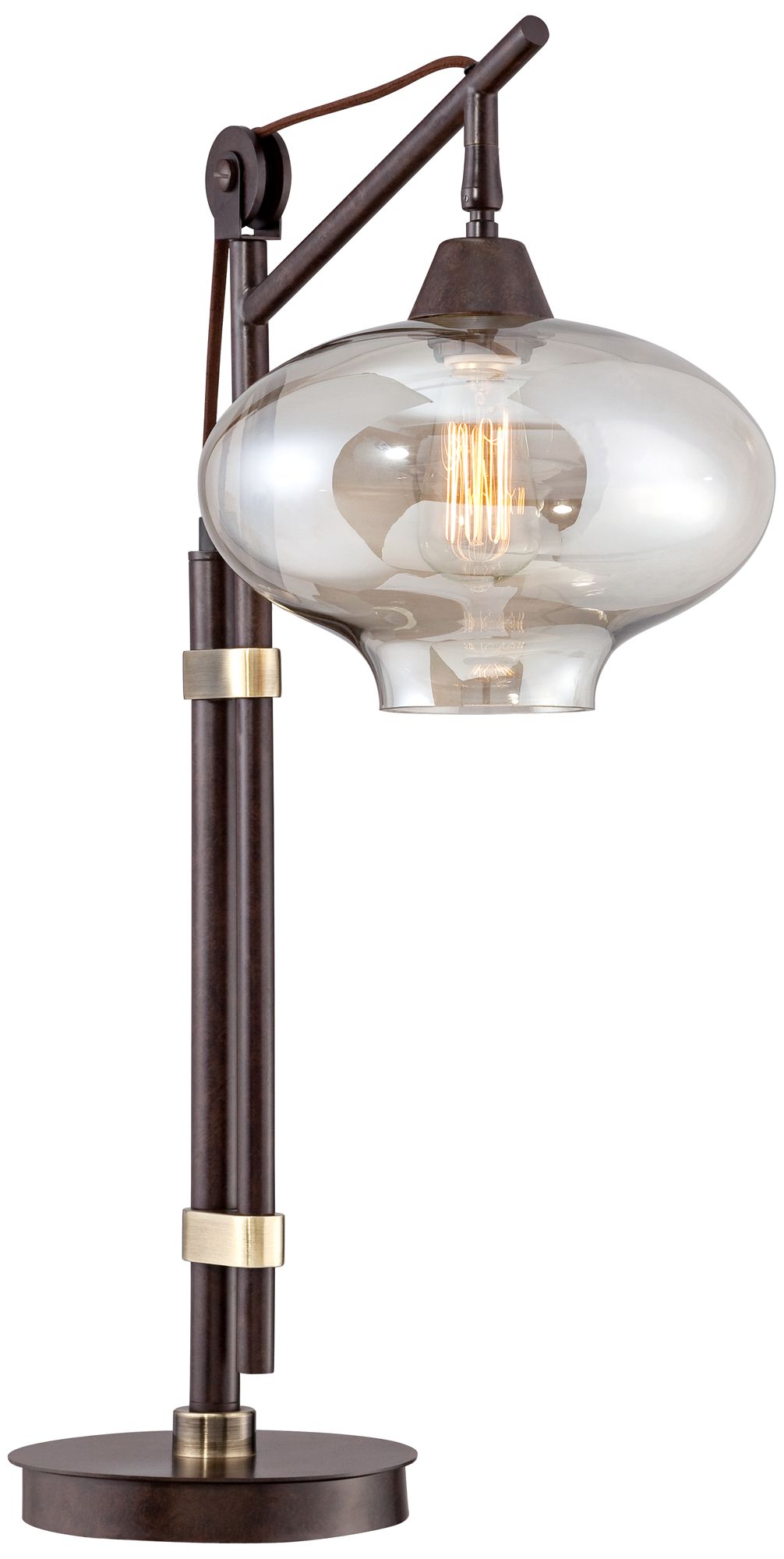 calyx cognac glass industrial bronze floor lamp