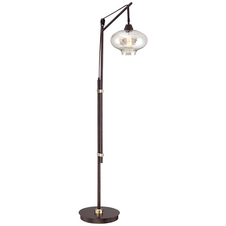 Image 7 Calyx Industrial Cognac Glass and Bronze LED Floor Lamp with USB Dimmer more views