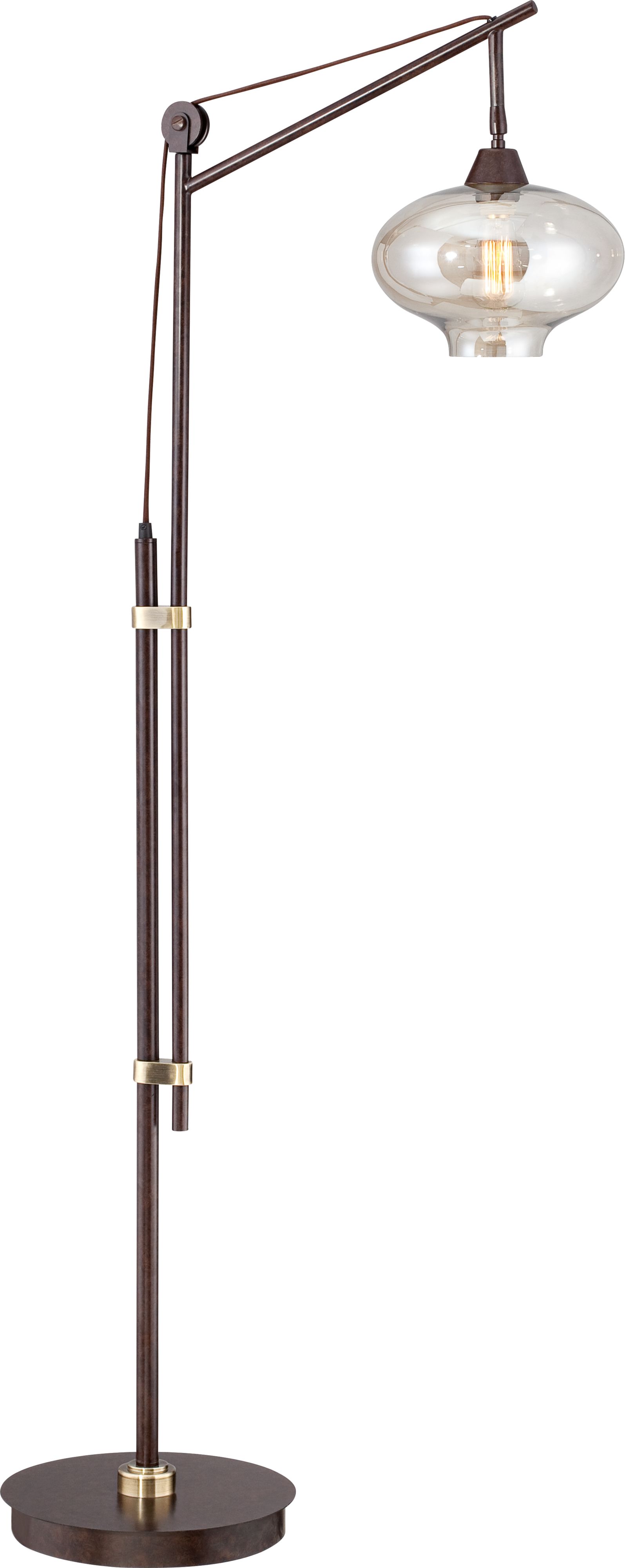 calyx cognac glass industrial bronze floor lamp