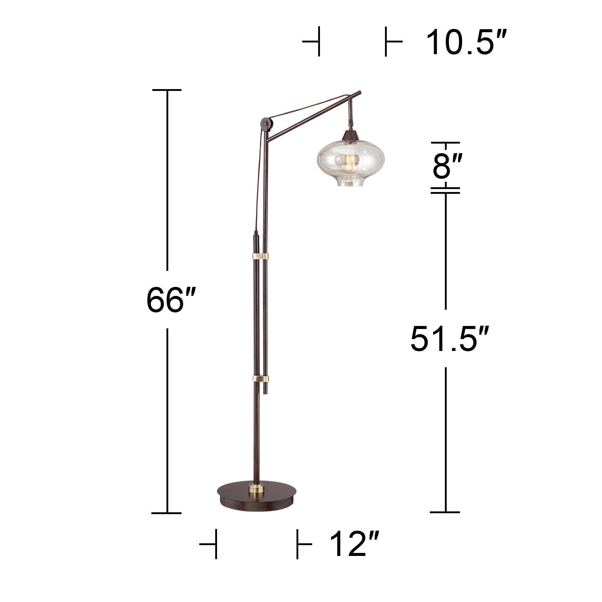 calyx cognac glass industrial bronze floor lamp