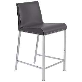 Image2 of Cam 24" Gray Bonded Leather Counter Stool Set of 2 more views