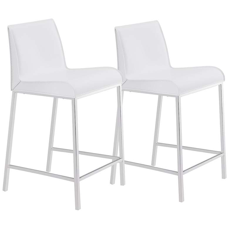 Image 1 Cam 24 inch White Leather Counter Stool Set of 2