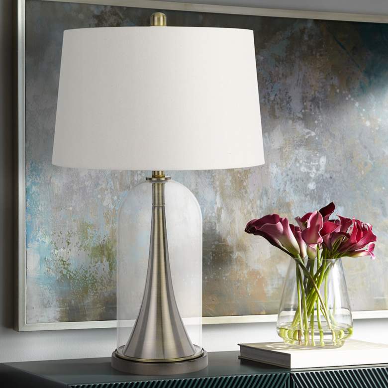 Image 1 Camargo Clear Glass and Antique Brass Table Lamp
