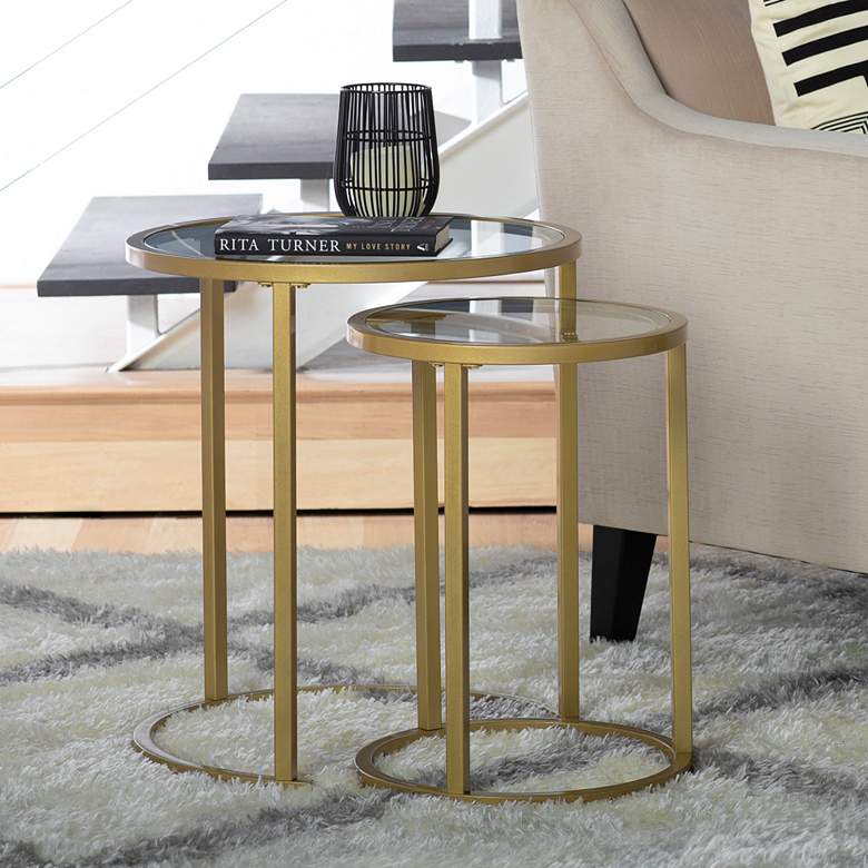 Image 1 Camber 19 1/2 inch Wide Gold Nesting Side Tables Set of 2