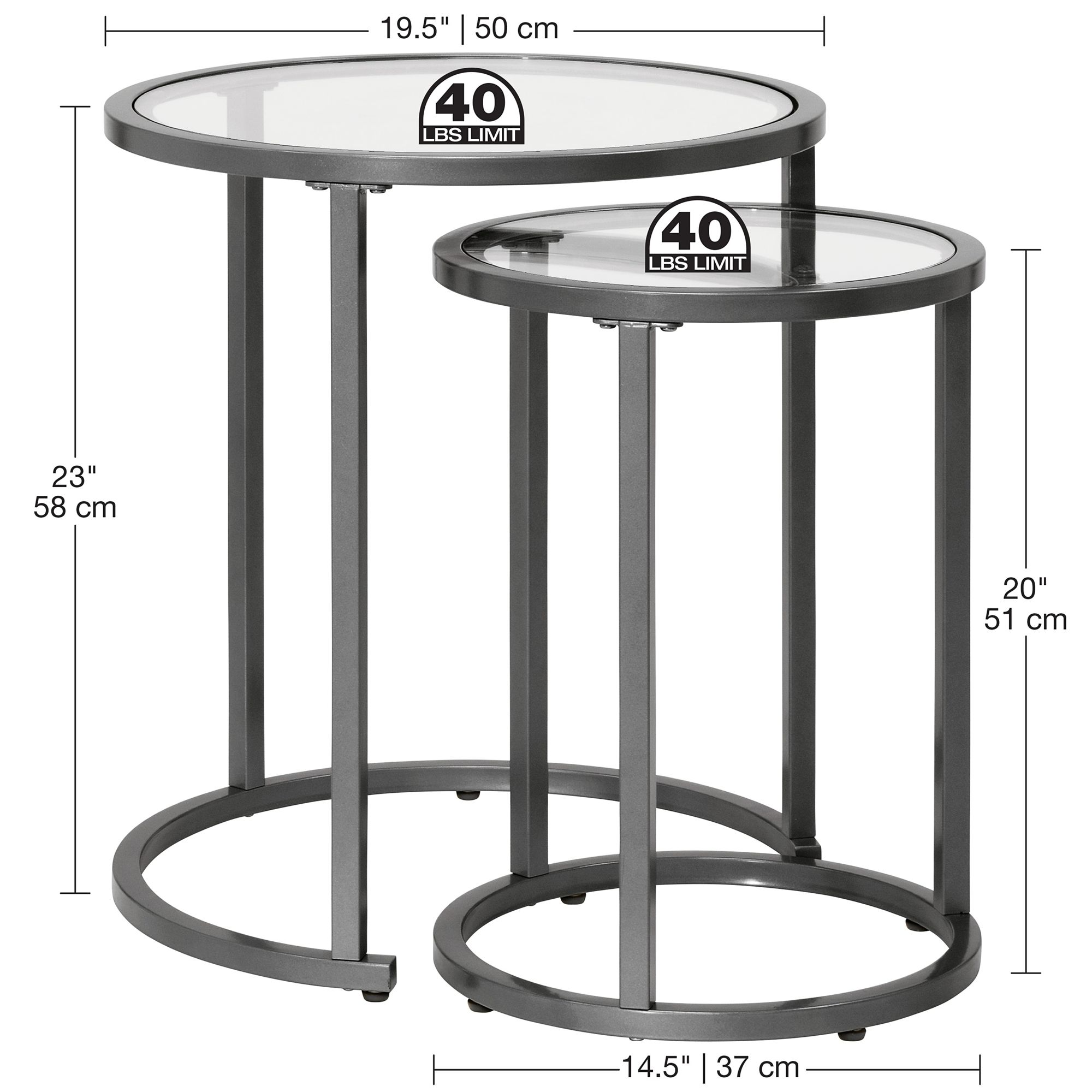 Camber 19 1/2" Wide Pewter Gray Nesting Side Tables Set of 2