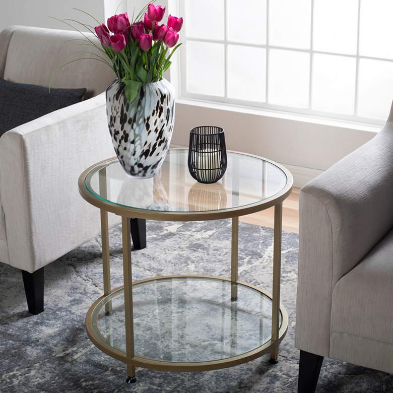 Image 1 Camber 26" Wide Glass and Gold Round End Table