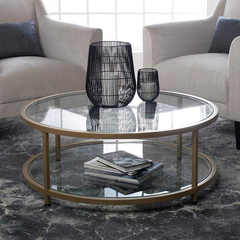 Image 1 Camber 38 inch Wide Glass and Gold Round Coffee Table