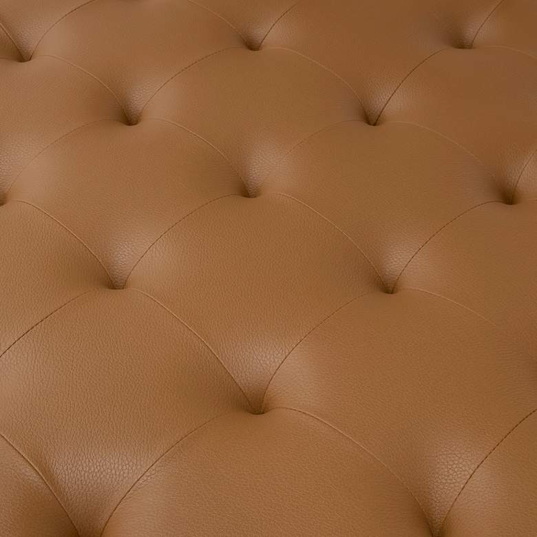 Image 4 Camber 40" Wide Caramel Leather and Bronze Steel Tufted Square Ottoman more views