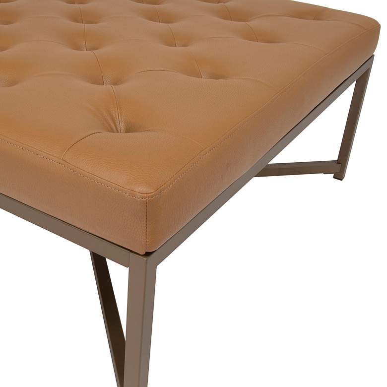 Image 5 Camber 40" Wide Caramel Leather and Bronze Steel Tufted Square Ottoman more views