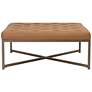 Camber 40" Wide Caramel Leather and Bronze Steel Tufted Square Ottoman