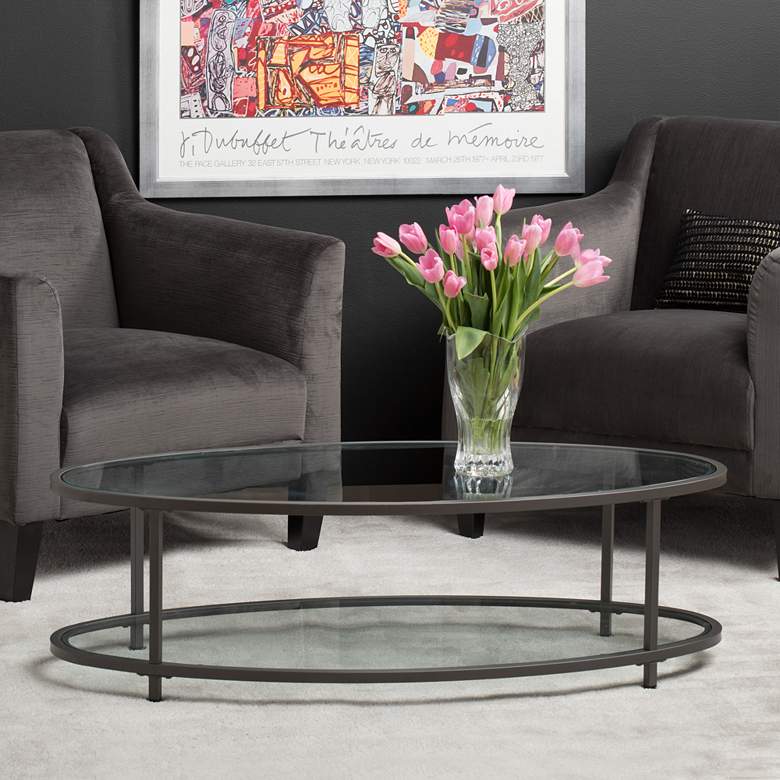Image 1 Camber 48 inch Wide Glass and Pewter Oval Coffee Table