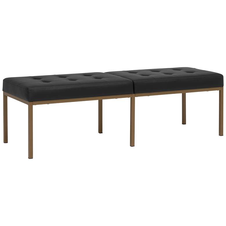 Image 1 Camber 60 1/2"W Black Blended Leather Bronze Tufted Bench
