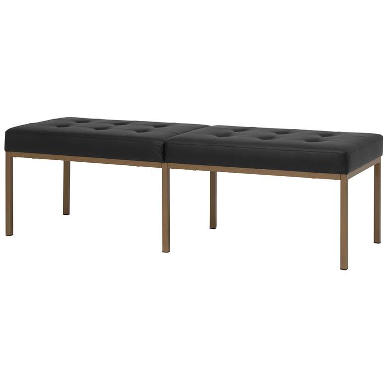 Image 4 Camber 60 1/2"W Black Blended Leather Bronze Tufted Bench more views