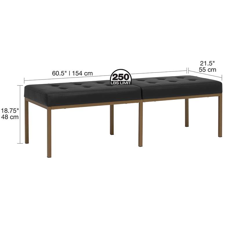 Image 7 Camber 60 1/2"W Black Blended Leather Bronze Tufted Bench more views