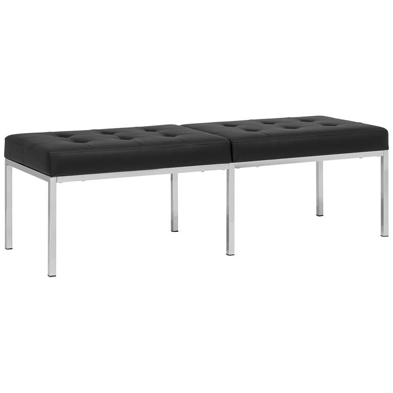 Image 1 Camber 60 1/2"W Black Blended Leather Chrome Tufted Bench