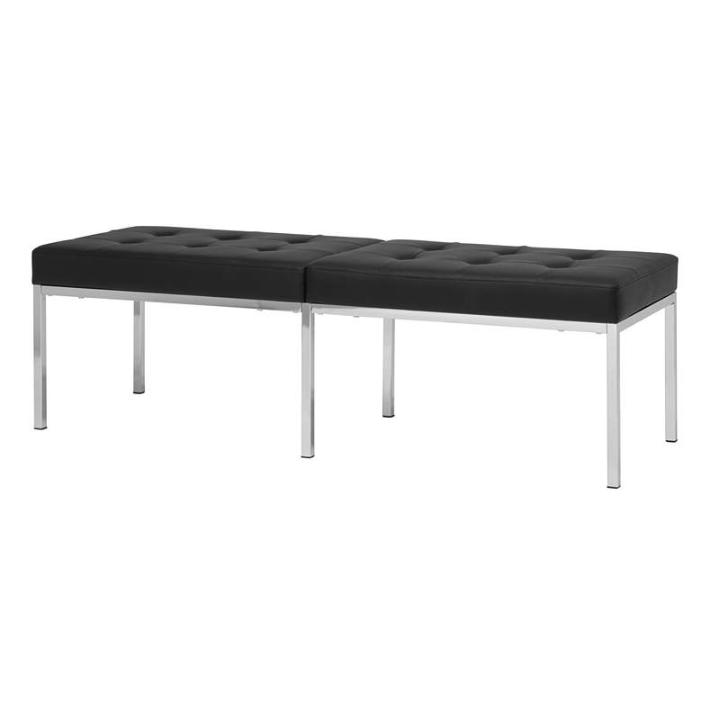 Image 2 Camber 60 1/2 inchW Black Blended Leather Chrome Tufted Bench more views