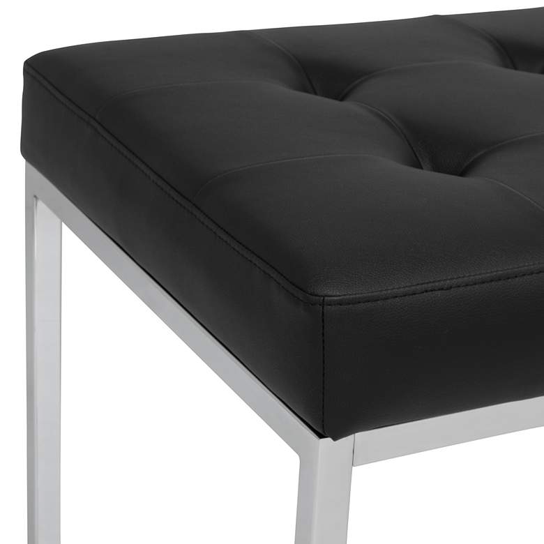Image 3 Camber 60 1/2 inchW Black Blended Leather Chrome Tufted Bench more views