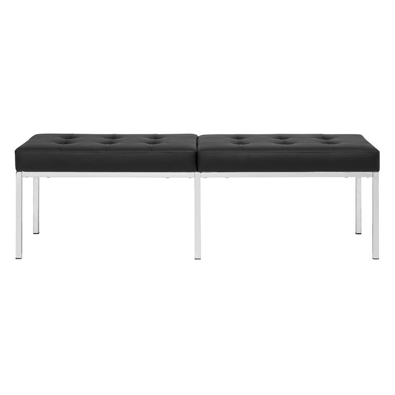 Image 4 Camber 60 1/2 inchW Black Blended Leather Chrome Tufted Bench more views