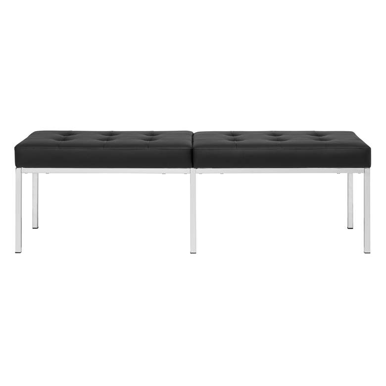 Image 4 Camber 60 1/2"W Black Blended Leather Chrome Tufted Bench more views