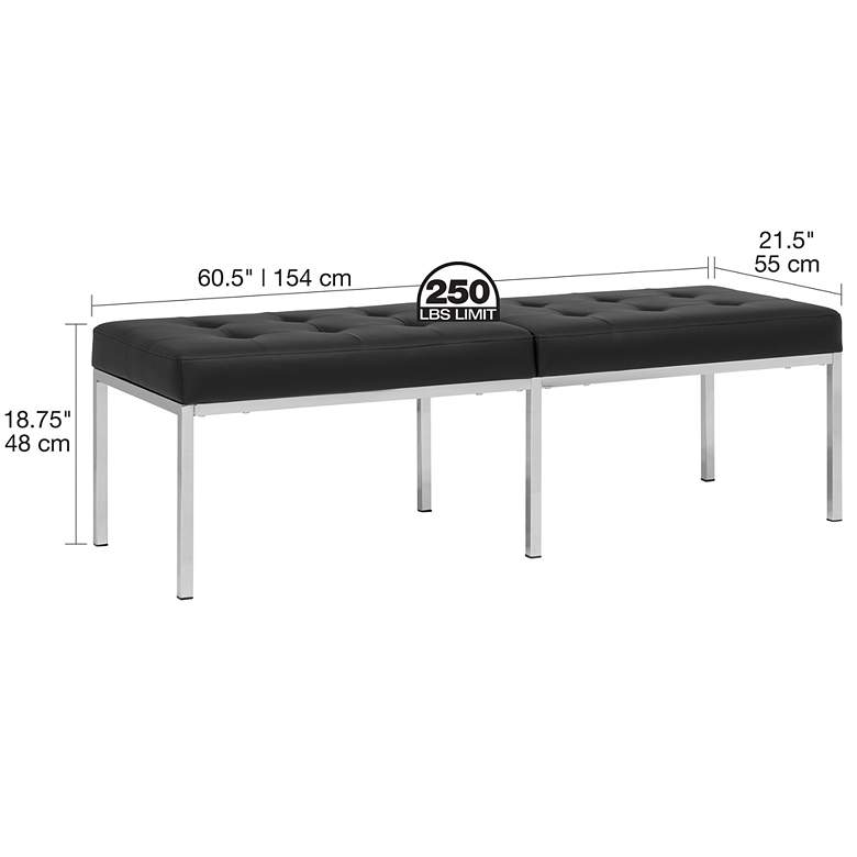 Image 7 Camber 60 1/2"W Black Blended Leather Chrome Tufted Bench more views