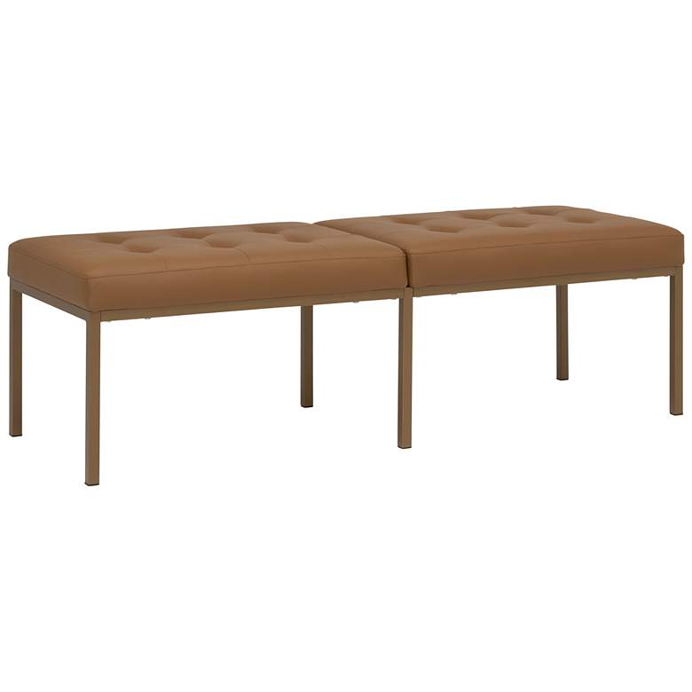 Image 1 Camber 60 1/2"W Caramel Blended Leather Bronze Tufted Bench