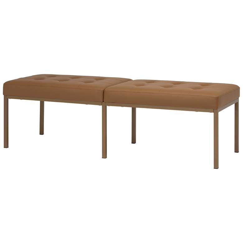 Image 3 Camber 60 1/2"W Caramel Blended Leather Bronze Tufted Bench more views