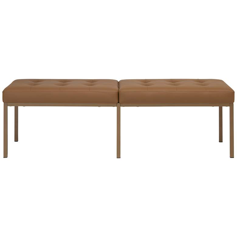 Image 4 Camber 60 1/2"W Caramel Blended Leather Bronze Tufted Bench more views