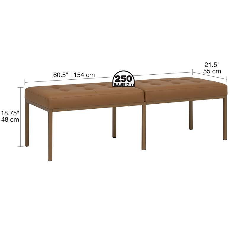 Image 7 Camber 60 1/2"W Caramel Blended Leather Bronze Tufted Bench more views