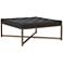 Camber Black Leather and Bronze Steel Tufted Square Ottoman