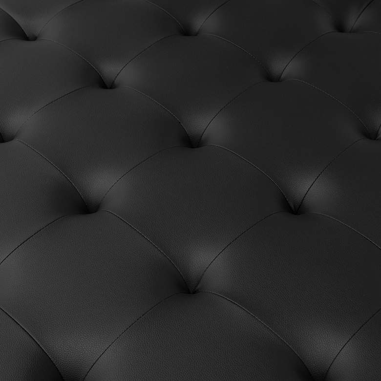 Image 4 Camber Black Leather and Bronze Steel Tufted Square Ottoman more views