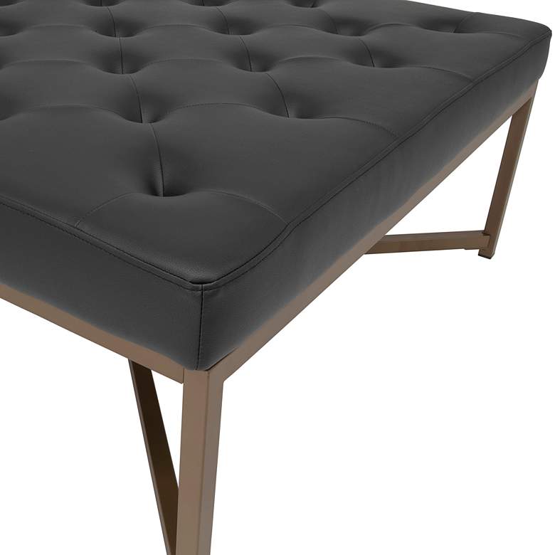 Image 5 Camber Black Leather and Bronze Steel Tufted Square Ottoman more views