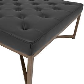 Image5 of Camber Black Leather and Bronze Steel Tufted Square Ottoman more views