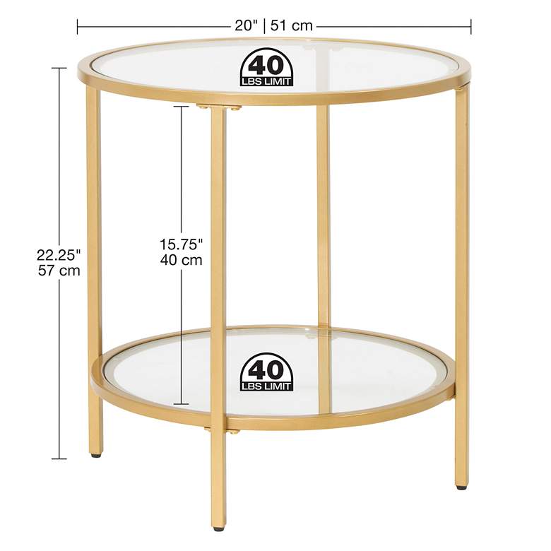 Image 6 Camber Elite 20" Wide Gold Steel Clear Glass Round End Table more views