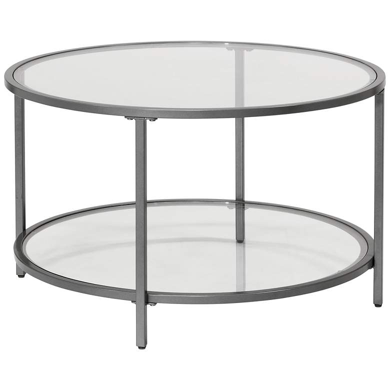 Image 1 Camber Elite 28"W Clear Glass Pewter Gray Round Coffee Table
