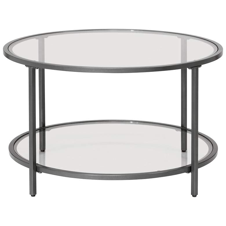Image 4 Camber Elite 28 inchW Clear Glass Pewter Gray Round Coffee Table more views