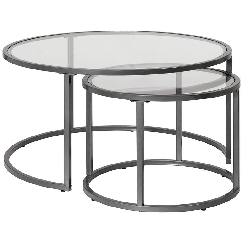 Image 2 Camber Elite Pewter Gray Steel Nesting Coffee Tables Set of 2
