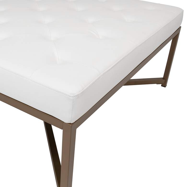 Image 5 Camber White Leather and Bronze Steel Tufted Square Ottoman more views